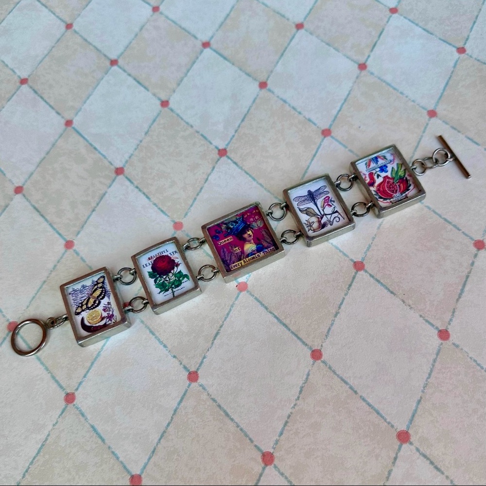 Inspirational Charm Bracelet in Sterling with Flowers and Butterflies Feminine